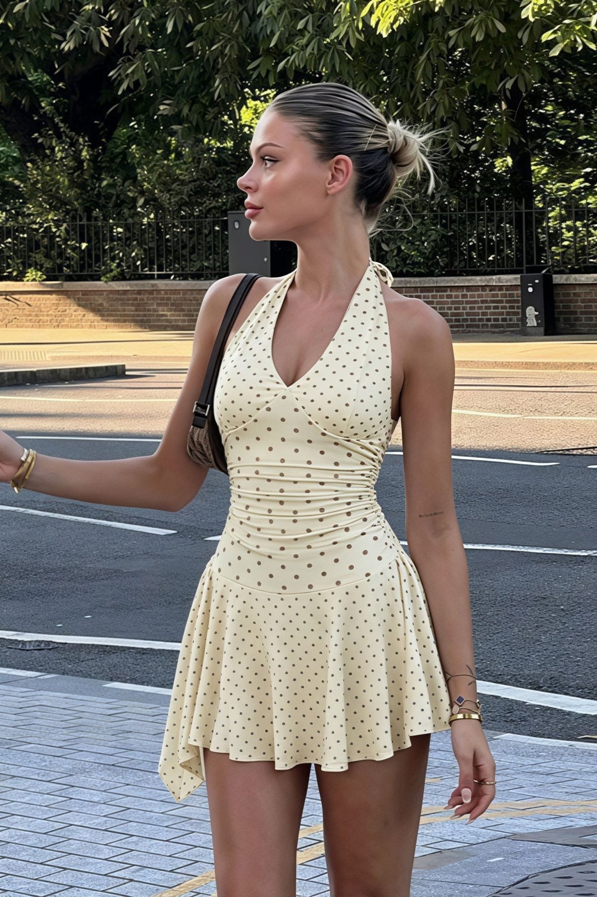 Ailen Polka Dot Halter Mini Dress