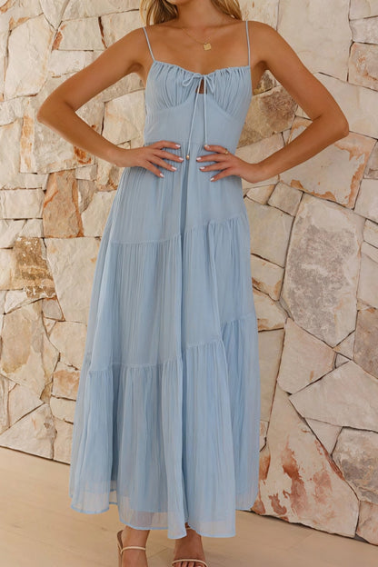 Celeste Spaghetti Strap Open Back Flared Maxi Dress