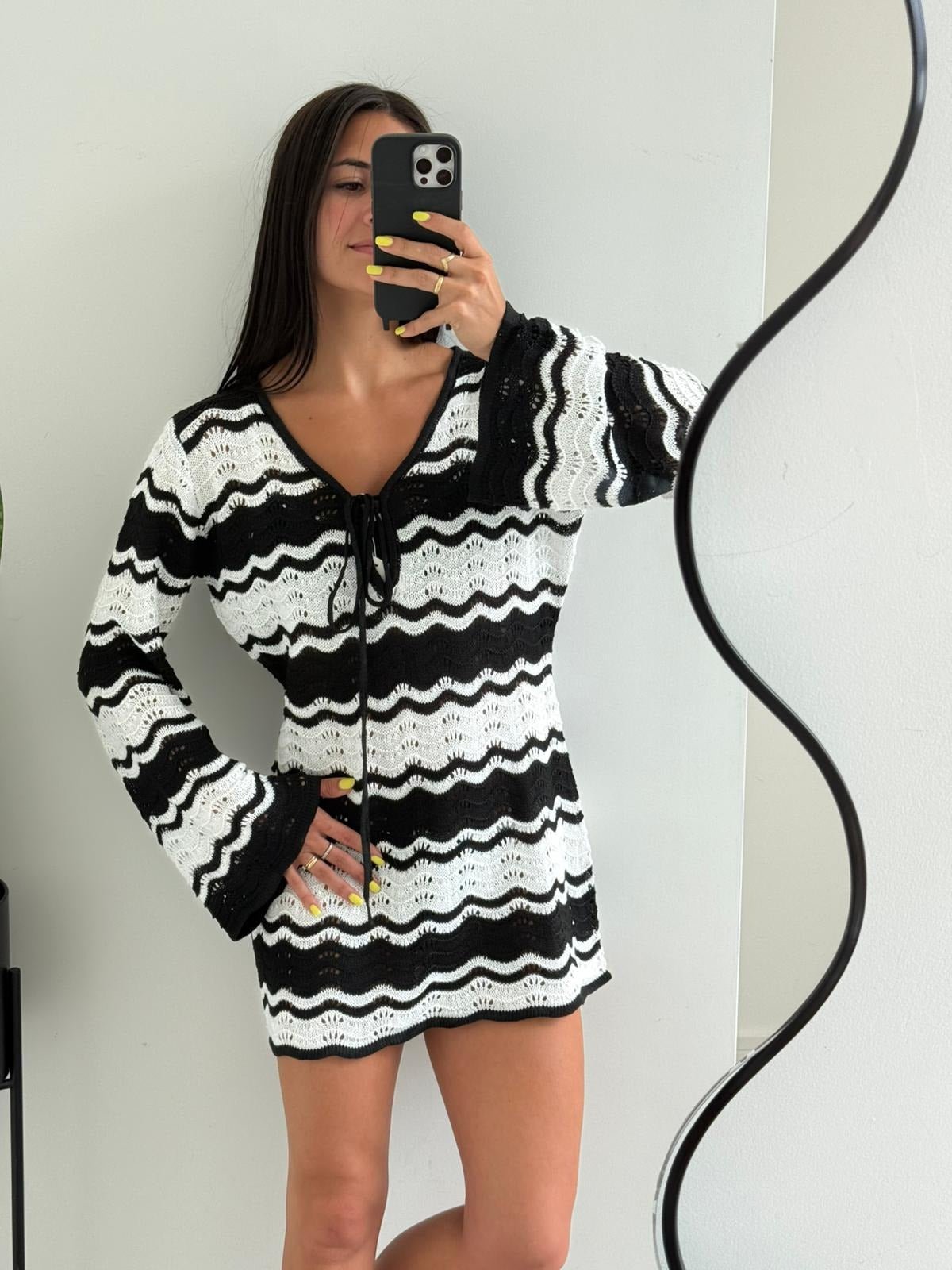 Miriam Crochet Contrast Mini Dress