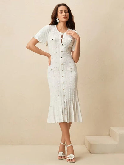 Beatrice Button-Front Knit Midi Dress