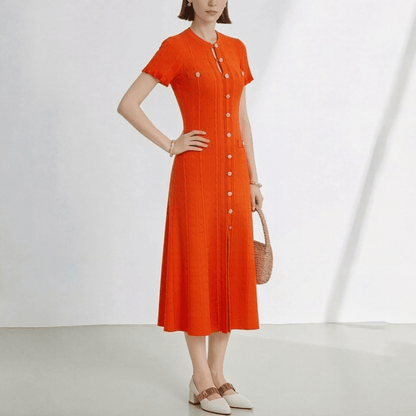 Brigette French V-Neck Knitted Slit Dress