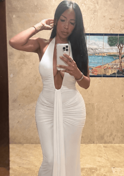 Sienna Halter Ruched Maxi Dress