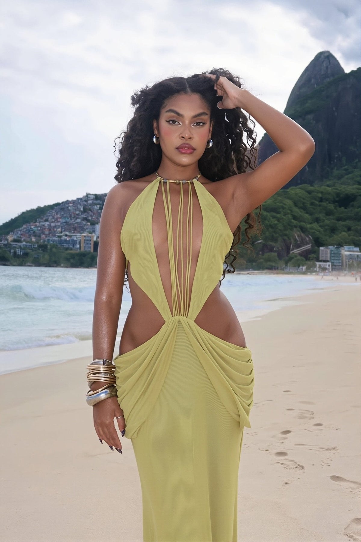 Hillary Beaded Halter Maxi Dress