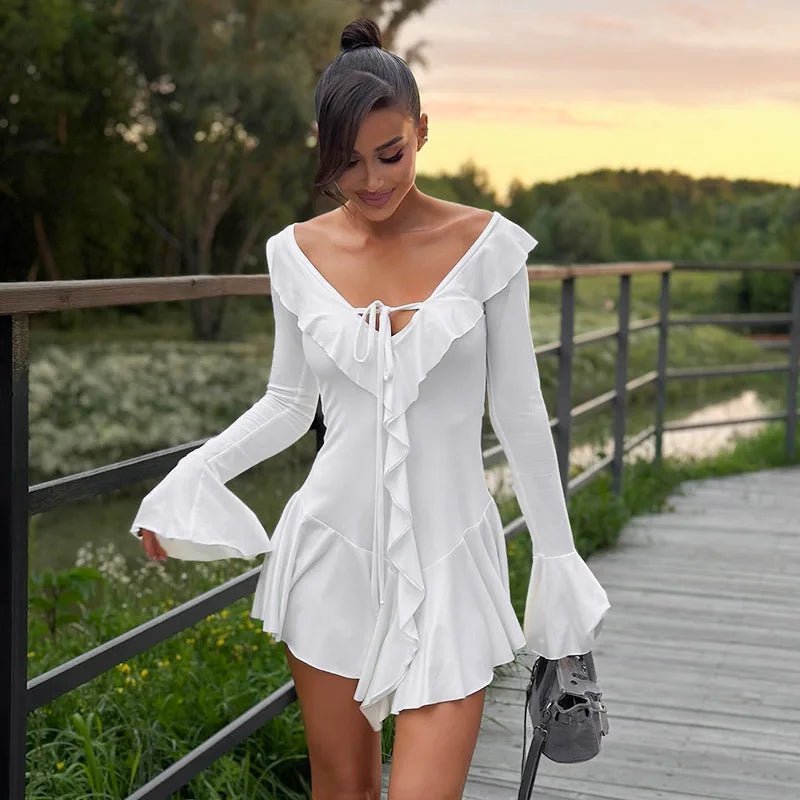 Nicole V-Neck Ruffle Mini Dress