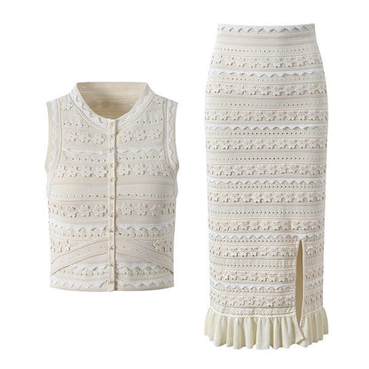 Isabella Floral Knit Vest & Ruffle Midi Skirt Set