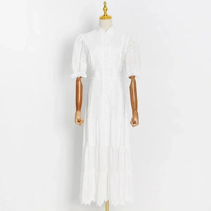 Isabelle Eyelet Lace Puff Sleeves Midi Dress