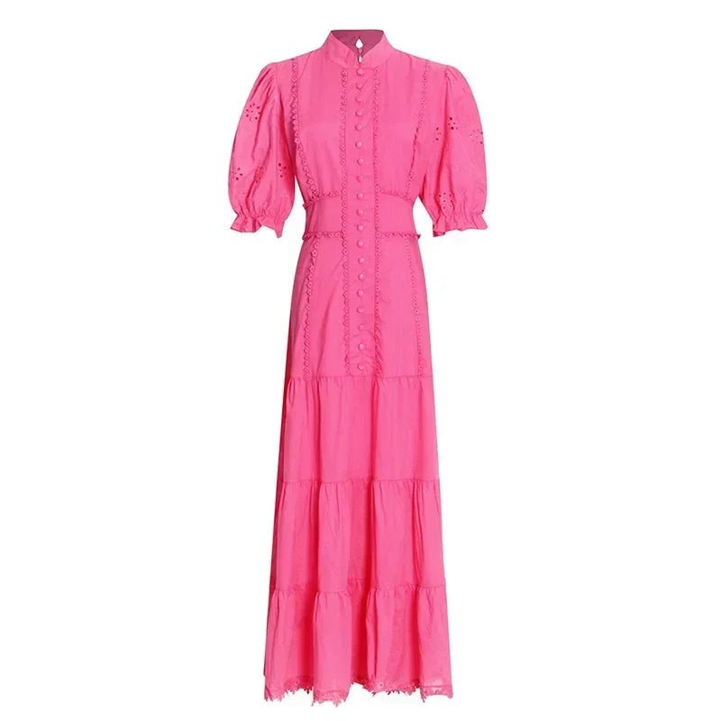 Isabelle Eyelet Lace Puff Sleeves Midi Dress