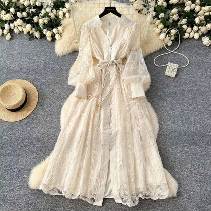 Beatrice Embroidered Pearl Midi Dress