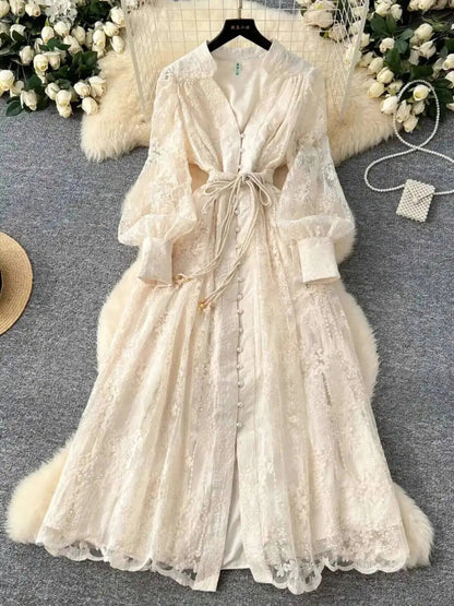 Beatrice Embroidered Pearl Midi Dress