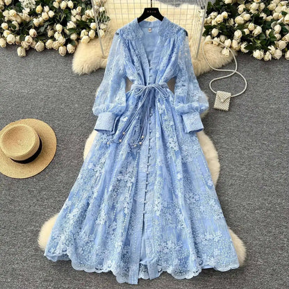 Beatrice Embroidered Pearl Midi Dress