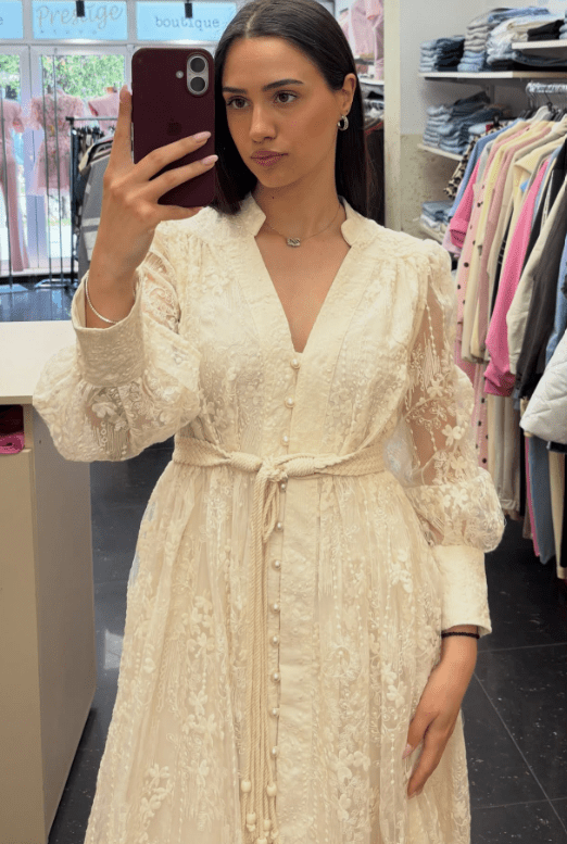Beatrice Embroidered Pearl Midi Dress