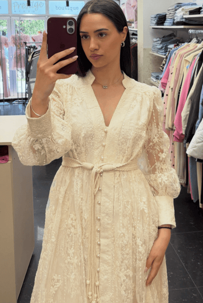 Beatrice Embroidered Pearl Midi Dress