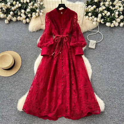 Beatrice Embroidered Pearl Midi Dress