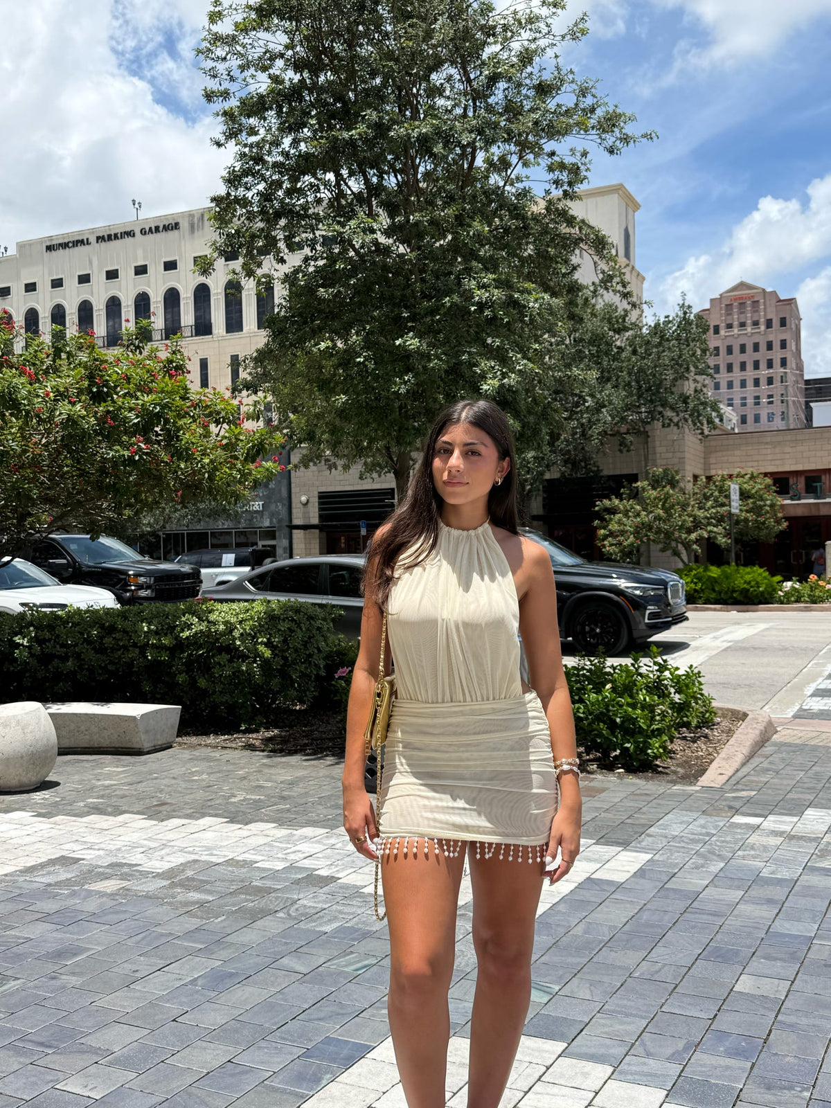 Fiona Ruched Open Back Mini Dress