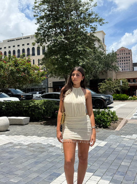 Fiona Ruched Open Back Mini Dress