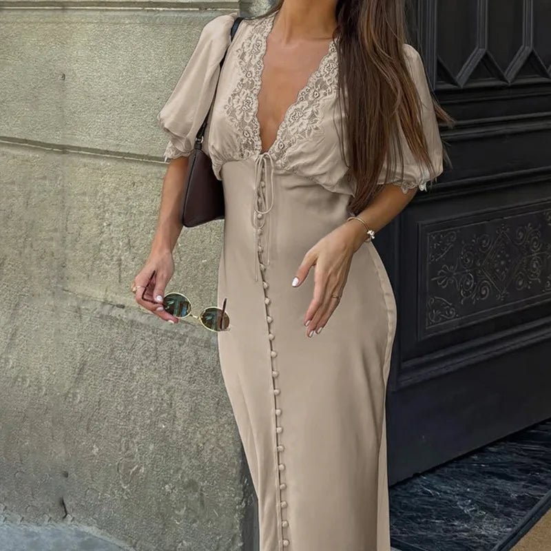 Sophia Puff Sleeve Lace-Up Maxi Dress