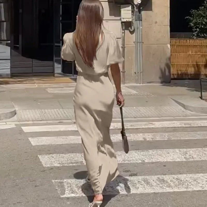Sophia Puff Sleeve Lace-Up Maxi Dress