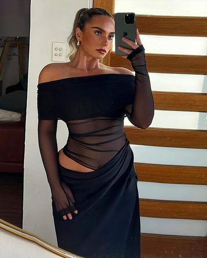 Shiela Ruched Mesh Maxi Dress