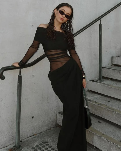 Shiela Ruched Mesh Maxi Dress