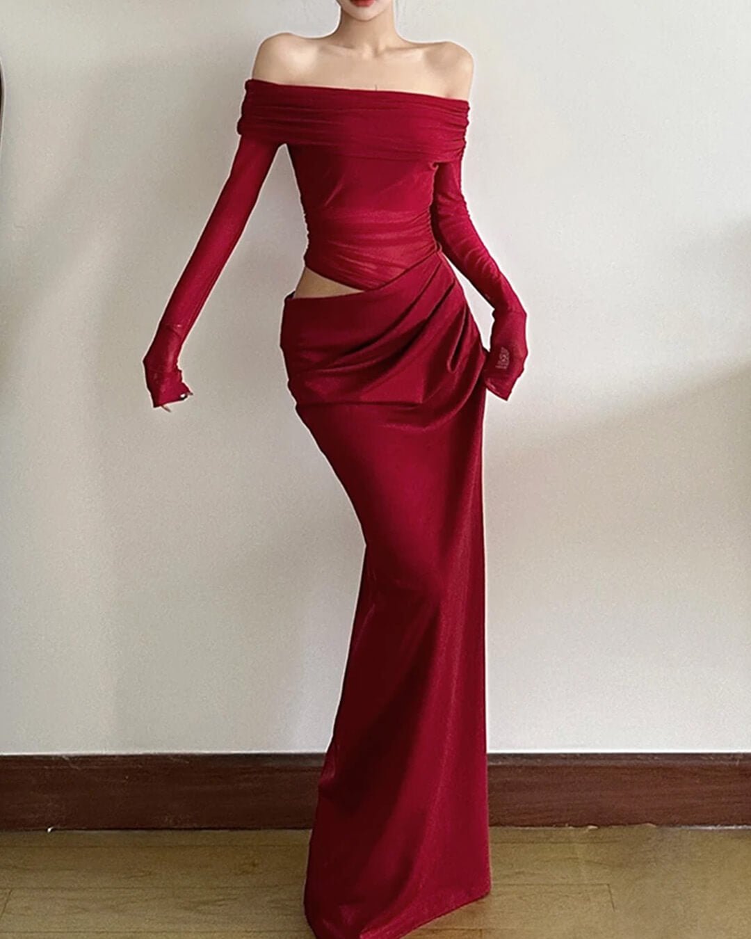 Shiela Ruched Mesh Maxi Dress