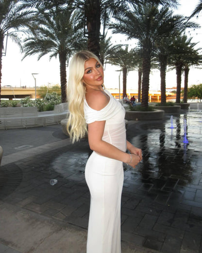 Shiela Ruched Mesh Maxi Dress
