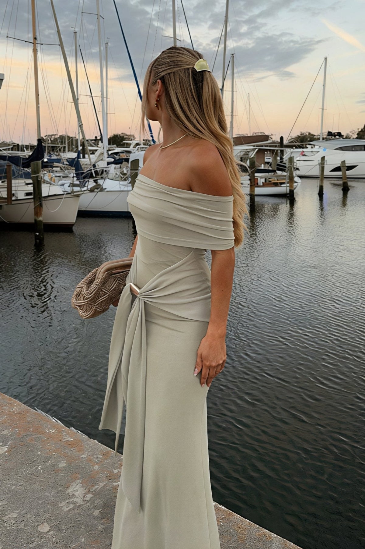 Sophia Off-Shoulder Tie Strap Bodycon Maxi Dress
