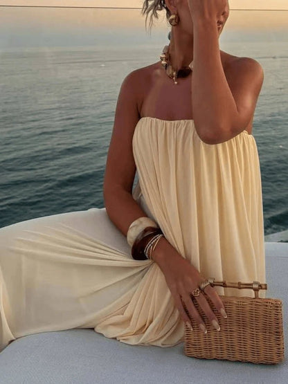 Sophia Strapless Pleated Maxi Dress
