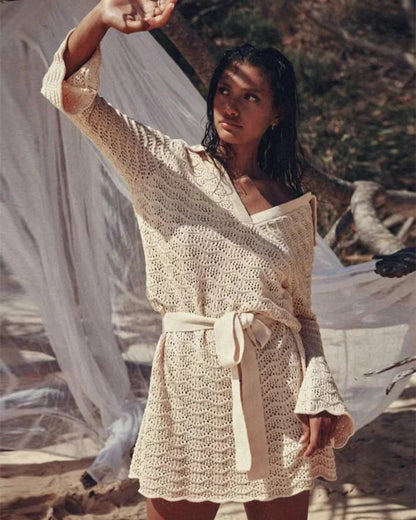 Rose V-Neck Hollow Out Dress
