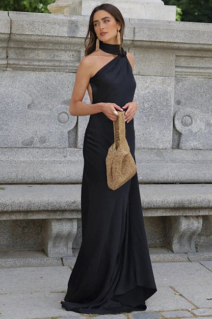 Suri Satin Halter Neck Cape Dress