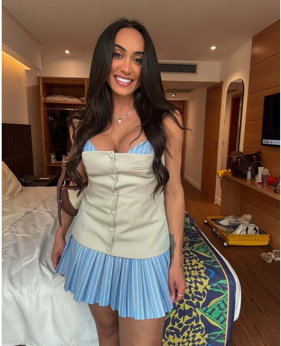 Trina Striped Pleated Corset Mini Dress