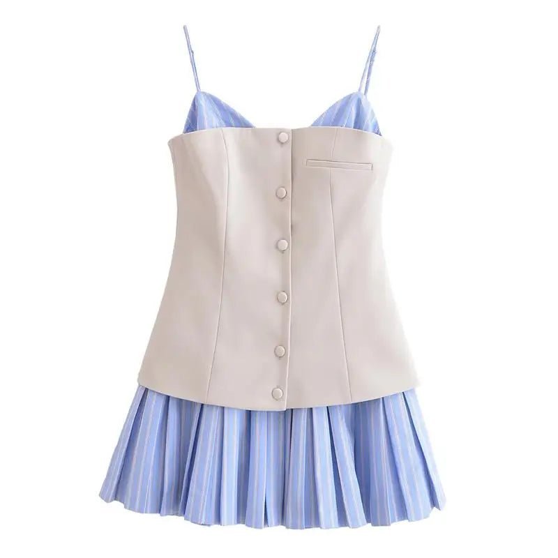 Trina Striped Pleated Corset Mini Dress