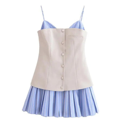 Trina Striped Pleated Corset Mini Dress