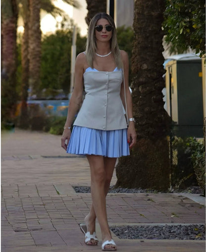 Trina Striped Pleated Corset Mini Dress