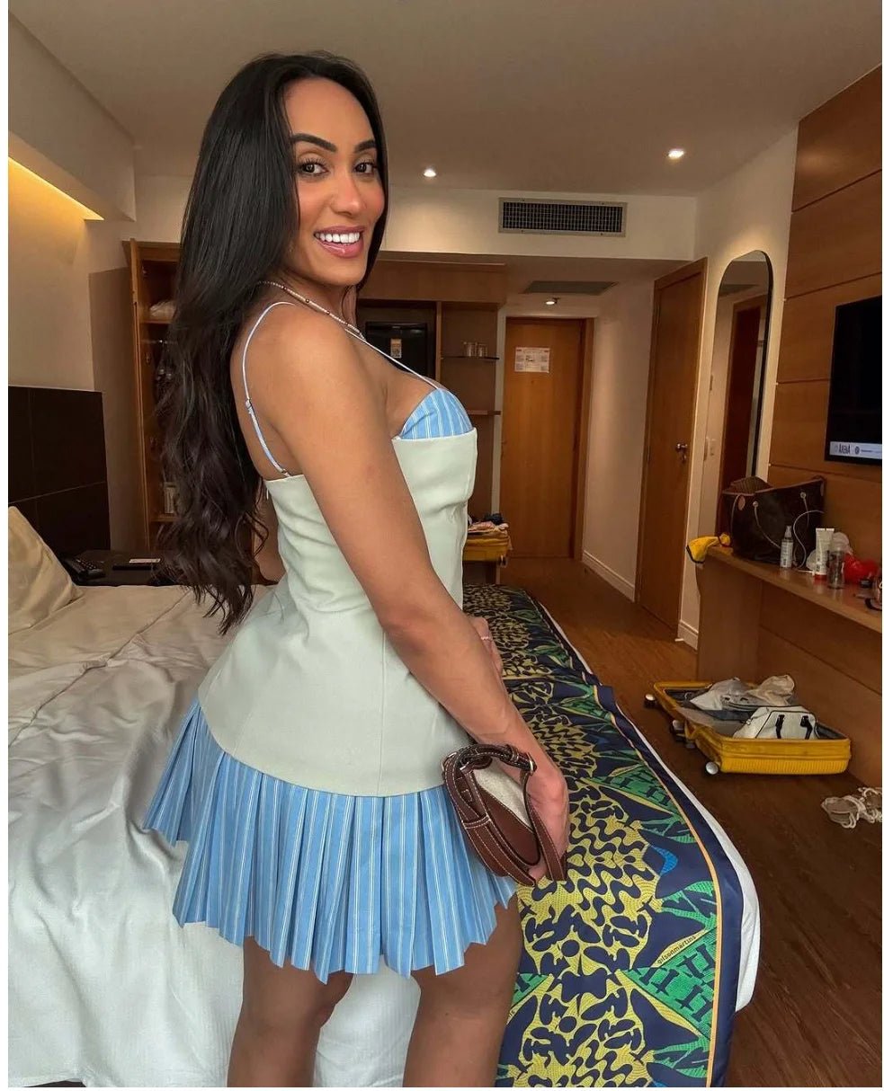 Trina Striped Pleated Corset Mini Dress