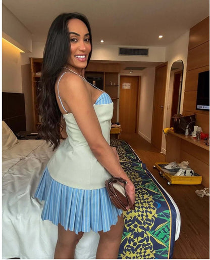 Trina Striped Pleated Corset Mini Dress