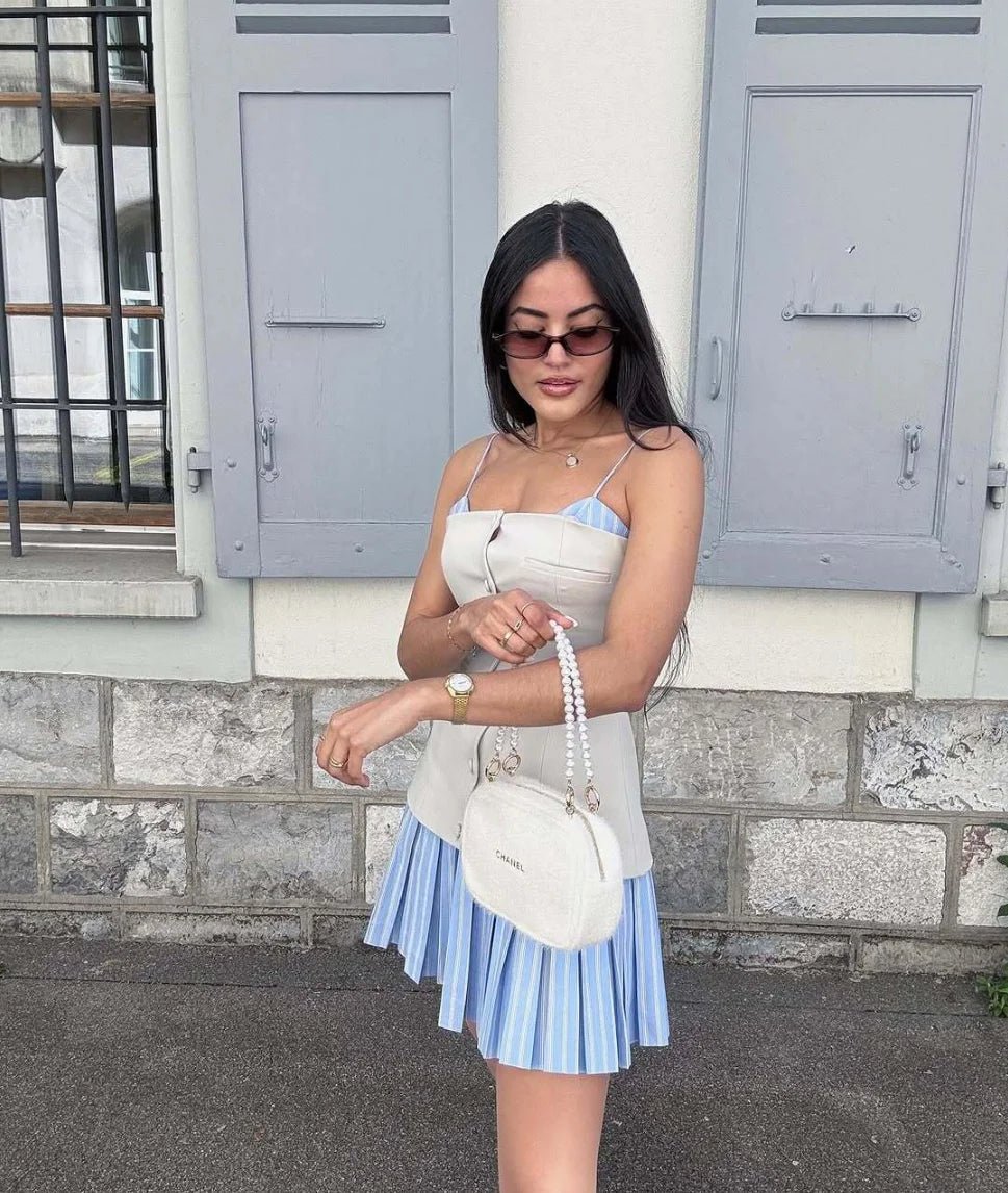 Trina Striped Pleated Corset Mini Dress
