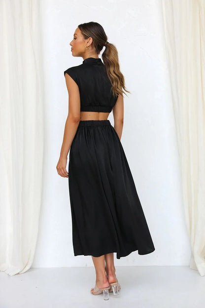 Valentina High-Neck Midi Dress with Waist Cutouts
