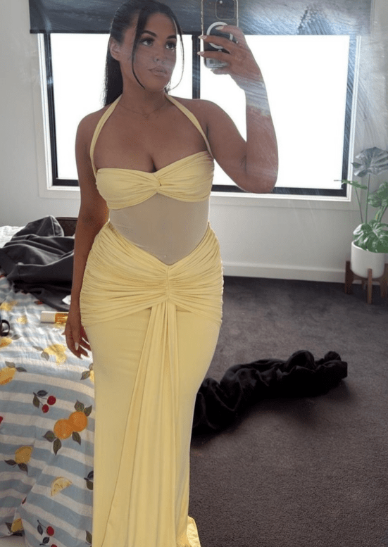 Veracity Halter Backless Ruched Maxi Dress