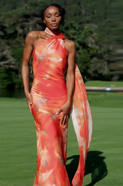 Celeste Elegant Satin Halter Dress