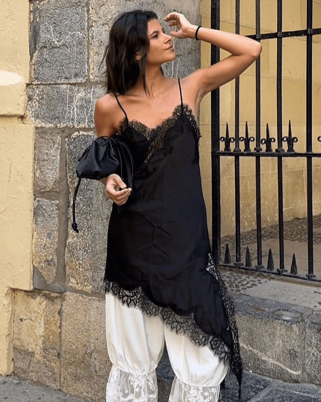 Chiara Asymmetric Satin Lace Midi Dress