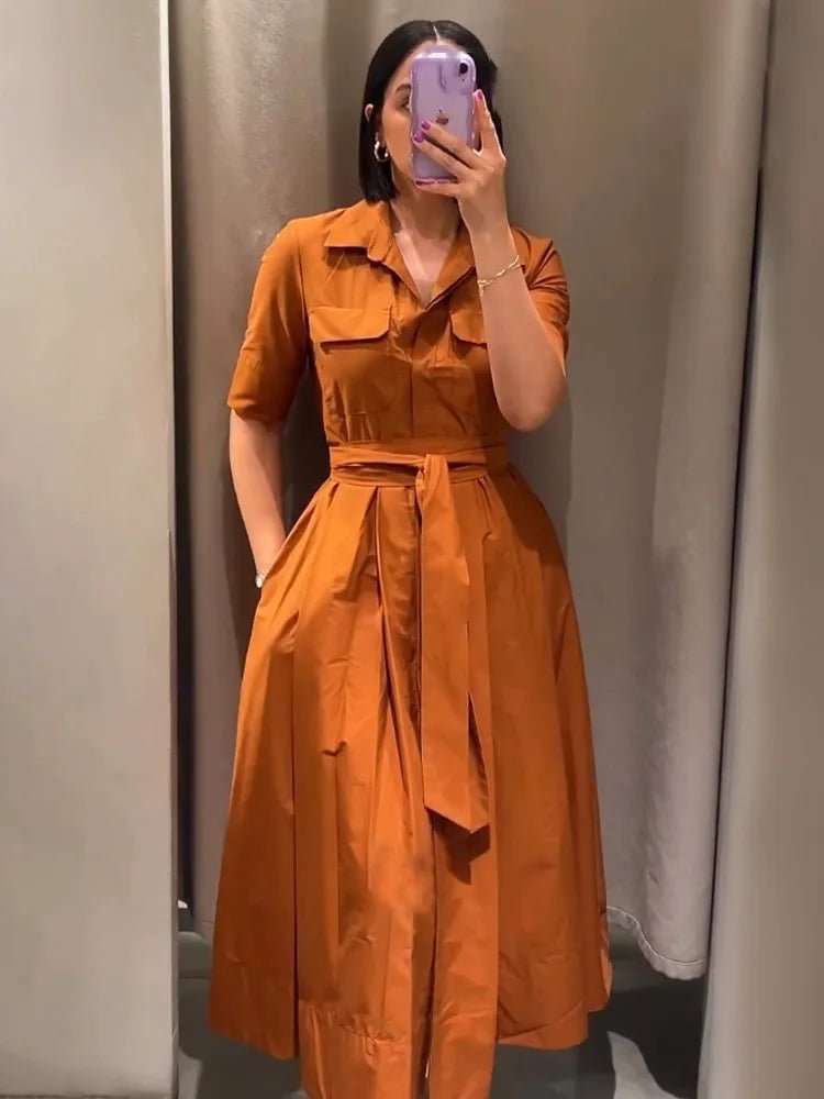Ariane Belted Shirt Midi Dress