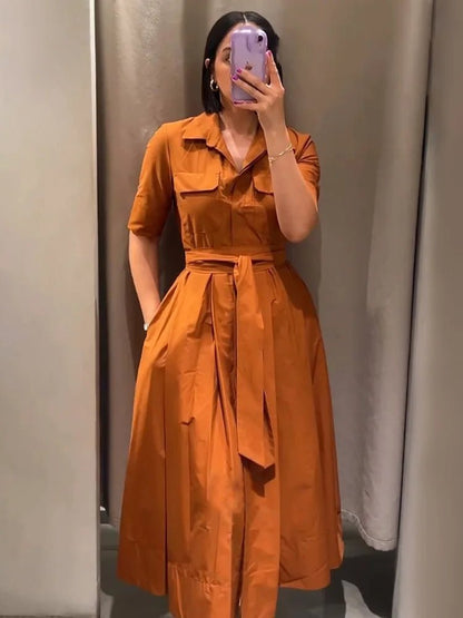 Ariane Belted Shirt Midi Dress