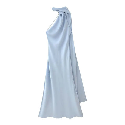 Beatrice Halter Backless Silk Satin Maxi Dress