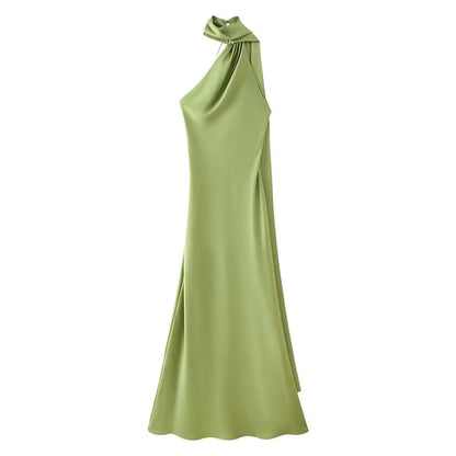 Beatrice Halter Backless Silk Satin Maxi Dress