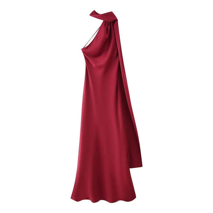 Beatrice Halter Backless Silk Satin Maxi Dress