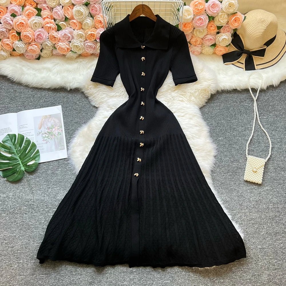 Affra Turn-Down Collar Knit Maxi Dress