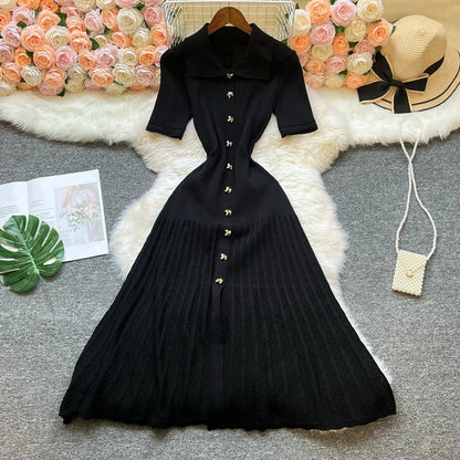 Affra Turn-Down Collar Knit Maxi Dress