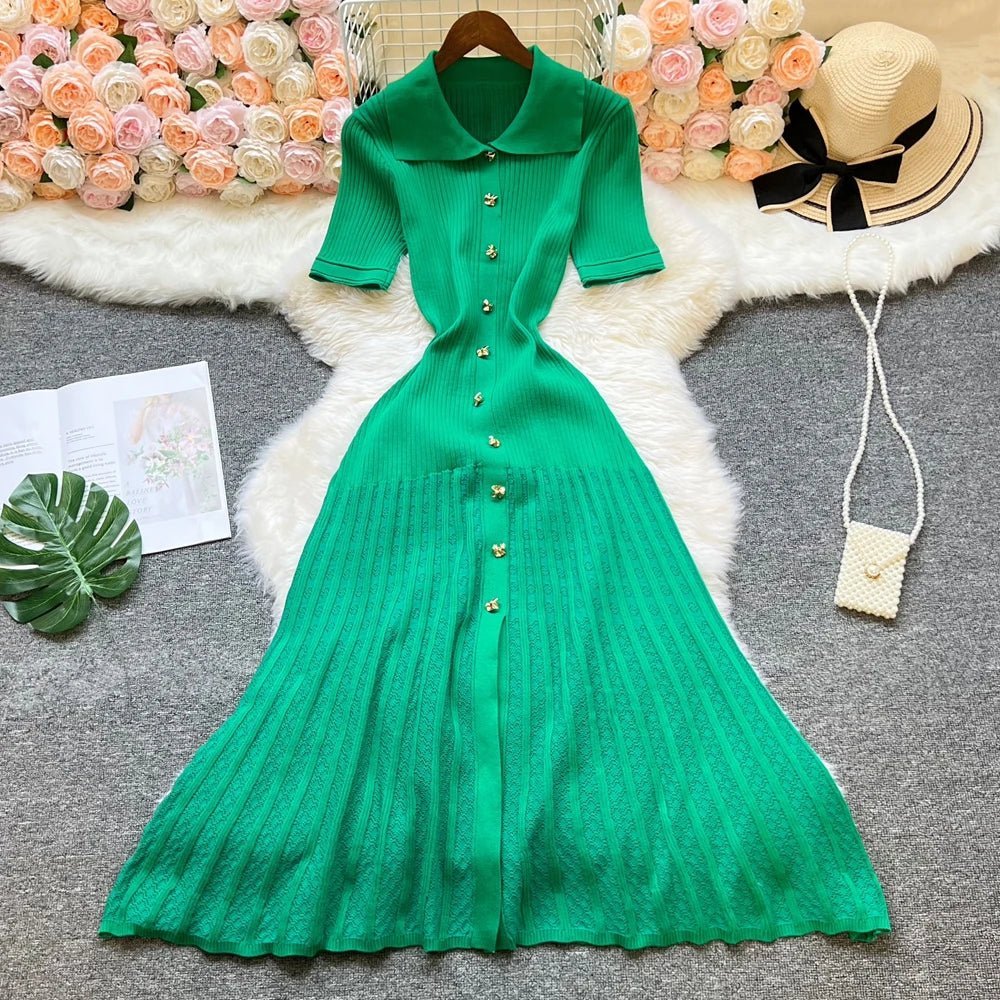 Affra Turn-Down Collar Knit Maxi Dress