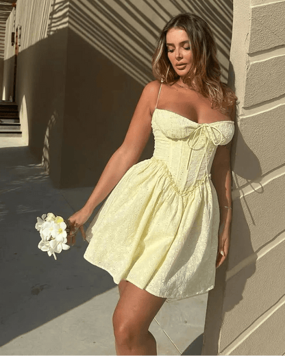 Katie Embroidered Hollow-Out Mini Dress