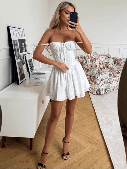 Katie Embroidered Hollow-Out Mini Dress